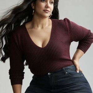 BloomChic Burgundy V-Neck Pullover